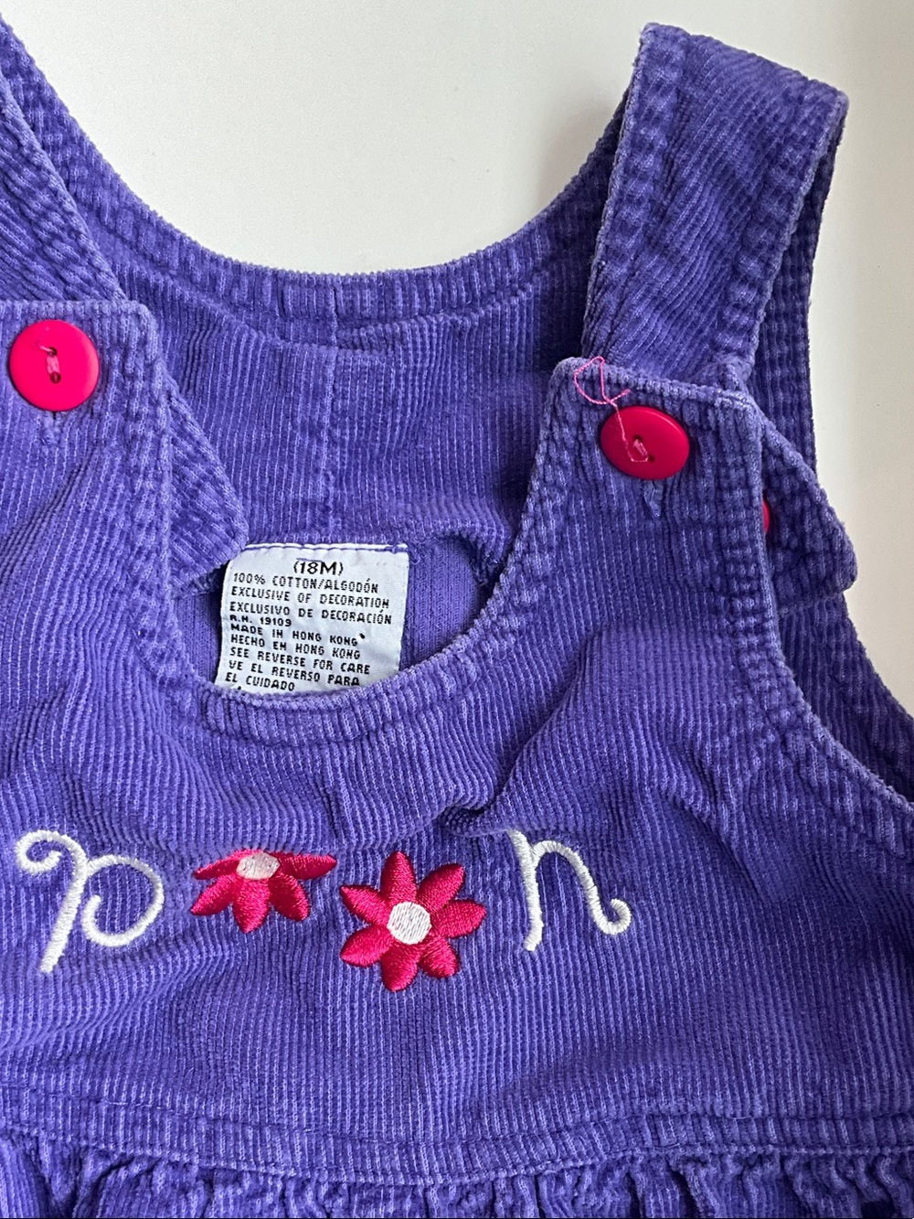Vintage Disney Winnie the Pooh & Tigger Purple Corduroy Overalls Romper 18M - Picture 2 of 4